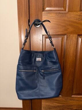 Navy Leather Shoulder Bag - Jenna Katie